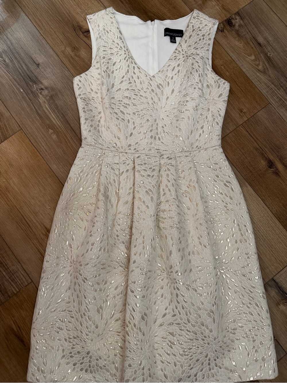 Cynthia Rowley Ivory Embellished V-Neck Midi Dress